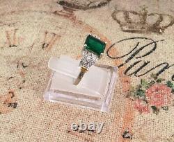 Vintage Jewellery Silver Gold Ring Emerald White Sapphires Antique Deco Jewelry