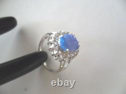 Vintage Jewellery Sterling Silver Opal Ring White Sapphires Antique Jewelry