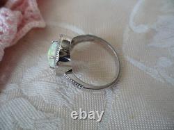 Vintage Jewellery Sterling Silver Opal Ring with Sapphires Antique Deco Jewelry