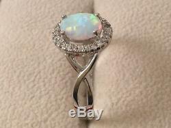 Vintage Jewellery Sterling Silver Ring Opal and White Sapphires Antique Jewelry