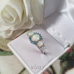 Vintage Jewellery Sterling Silver Ring Opals Aquamarines Antique Deco Jewelry