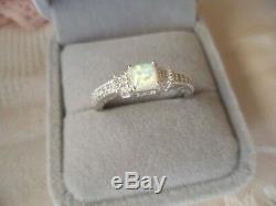 Vintage Jewellery Sterling Silver Ring with Opal Sapphires Antique Jewelry 10