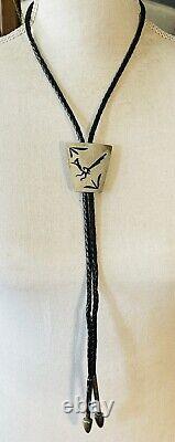 Vintage Kewa ED LOVATO Sterling Silver Overlay Roadrunner Bolo Tie 48g