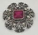 Vintage Lapaglia Sterling Silver Synthetic Ruby Large Pin Brooch 1.7/8 22.23g