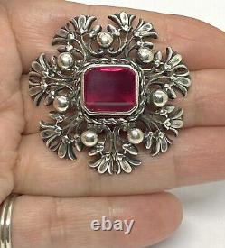 Vintage LaPaglia Sterling Silver Synthetic Ruby Large Pin Brooch 1.7/8 22.23g