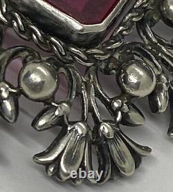 Vintage LaPaglia Sterling Silver Synthetic Ruby Large Pin Brooch 1.7/8 22.23g