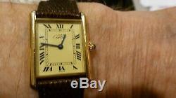Vintage Ladies Cartier Must De Tank Vermeil Quartz Wrist Watch Excellent Running