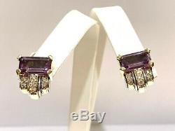 Vintage Lagos SS & 18K Gold Caviar Amethyst and Diamond Earrings, Omega Back