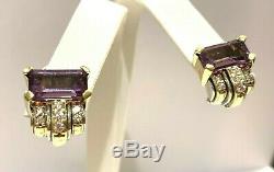 Vintage Lagos SS & 18K Gold Caviar Amethyst and Diamond Earrings, Omega Back