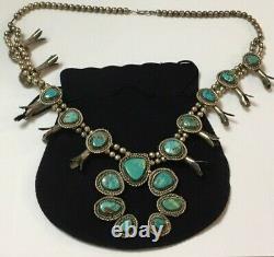 Vintage Large Sterling Silver 925 TURQUIOSE Squash Blossom Necklace 179.3 grams