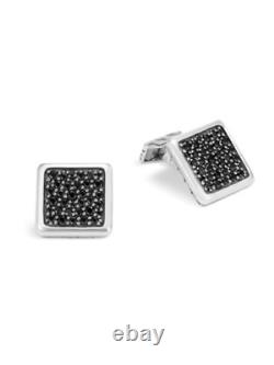 Vintage Look 925 Sterling Silver & Black Round Sapphire Pavé Stud Men's Cufflink