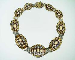 Vintage Look Cubic Zirconia, Yellow & Blue Sapphire 925 Sterling Silver Necklace