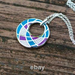 Vintage Look Teal Purple Circle Pendant Sterling Silver 925, Handmade Canada