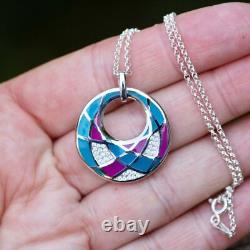 Vintage Look Teal Purple Circle Pendant Sterling Silver 925, Handmade Canada