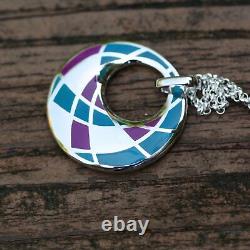 Vintage Look Teal Purple Circle Pendant Sterling Silver 925, Handmade Canada