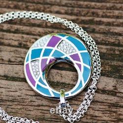 Vintage Look Teal Purple Circle Pendant Sterling Silver 925, Handmade Canada