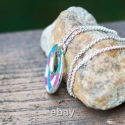 Vintage Look Teal Purple Circle Pendant Sterling Silver 925, Handmade Canada