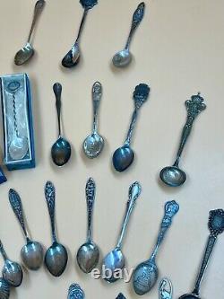 Vintage Lot Of 47 Sterling Silver Souvenir Spoons 1 lb. 2.5 oz. Marked or Tested