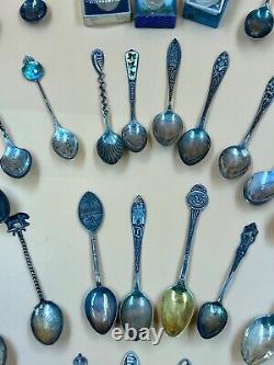 Vintage Lot Of 47 Sterling Silver Souvenir Spoons 1 lb. 2.5 oz. Marked or Tested