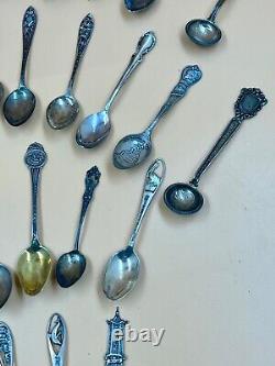 Vintage Lot Of 47 Sterling Silver Souvenir Spoons 1 lb. 2.5 oz. Marked or Tested