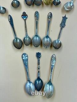 Vintage Lot Of 47 Sterling Silver Souvenir Spoons 1 lb. 2.5 oz. Marked or Tested