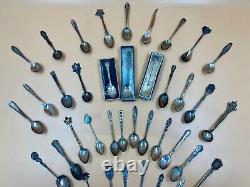 Vintage Lot Of 47 Sterling Silver Souvenir Spoons 1 lb. 2.5 oz. Marked or Tested