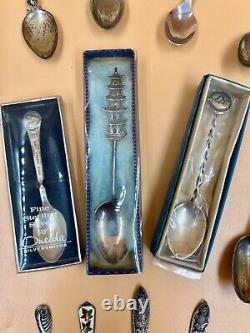 Vintage Lot Of 47 Sterling Silver Souvenir Spoons 1 lb. 2.5 oz. Marked or Tested