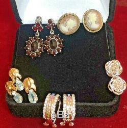 Vintage Lot Sterling Silver Earrings Antique Cameo Garnet Diamond Aquamarine