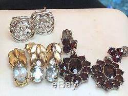 Vintage Lot Sterling Silver Earrings Antique Cameo Garnet Diamond Aquamarine