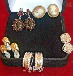 Vintage Lot Sterling Silver Earrings Antique Cameo Garnet Diamond Aquamarine