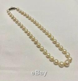 Vintage MIKIMOTO Sterling Silver Clasp 6.5mm-9.5mm Akoya Pearl Necklace 15