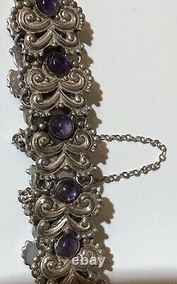 Vintage Margot De Taxco Mexican Sterling Silver & Amethyst Bracelet