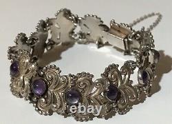 Vintage Margot De Taxco Mexican Sterling Silver & Amethyst Bracelet