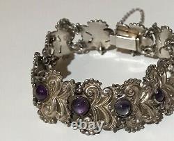 Vintage Margot De Taxco Mexican Sterling Silver & Amethyst Bracelet