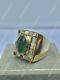 Vintage Men's 4ct Oval Green Emerald & Diamond Pinky Ring 14k Yellow Gold Over