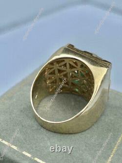 Vintage Men's 4ct Oval Green Emerald & Diamond Pinky Ring 14K Yellow Gold Over