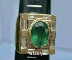 Vintage Men's 5 Ct Created Green Emerald Engagement Ring 14K Yellow Gold Plated