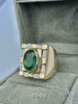 Vintage Men's 5 Ct Created Green Emerald Engagement Ring 14K Yellow Gold Plated