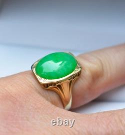 Vintage Men's Wedding Ring 2.6Ct Oval Natural Green Jade Sterling Silver 925