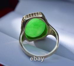 Vintage Men's Wedding Ring 2.6Ct Oval Natural Green Jade Sterling Silver 925