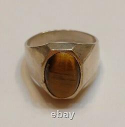 Vintage Mens MEXICO Sterling Silver 925 TIGERS EYE Ring Size 13