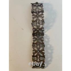 Vintage Mexican Sterling Silver Hinged Bracelet Cut Out Floral Design Cuff EUC