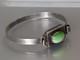 Vintage Mexico 925 Sterling Silver Green Cat's Eye Bangle Bracelet Modernist 19g