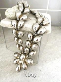 Vintage Mexico Sterling Silver Articulated Flower Petal Necklace 1940's