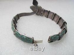 Vintage Mexico Sterling Silver Green Enamel Snake articulated Bracelet Signed