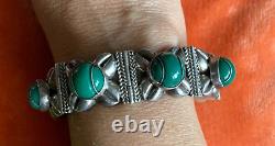 Vintage Mexico Sterling Silver Hinged Bracelet Extravaganza Signed Solis 1950s