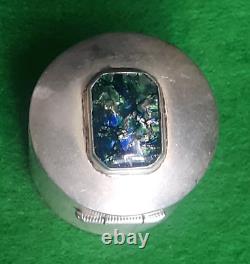 Vintage Mexico Sterling Silver Pill Box With Colorful Abalone, Hinged 44 Grams