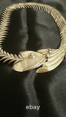 Vintage Molina Taxco 925 Sterling Silver Fish Skeleton Necklace Mexico