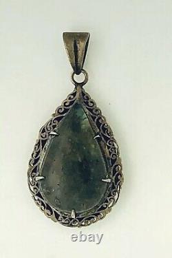 Vintage Multicolor Agate Stone Pendant REAL SOLID. 925 Sterling Silver 12.6 g