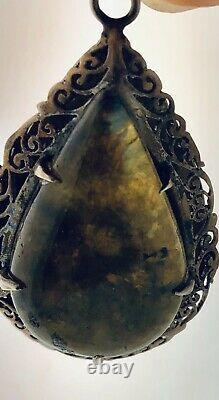 Vintage Multicolor Agate Stone Pendant REAL SOLID. 925 Sterling Silver 12.6 g